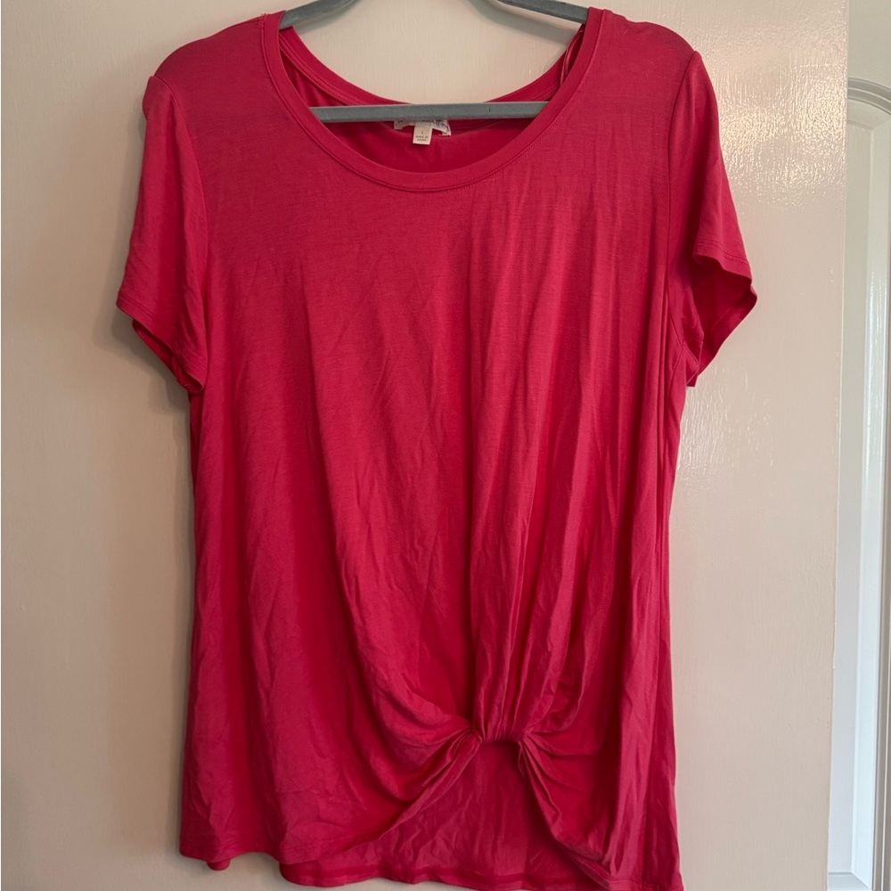Nine Britton L Pink Tie Front Short Sleeve Tee